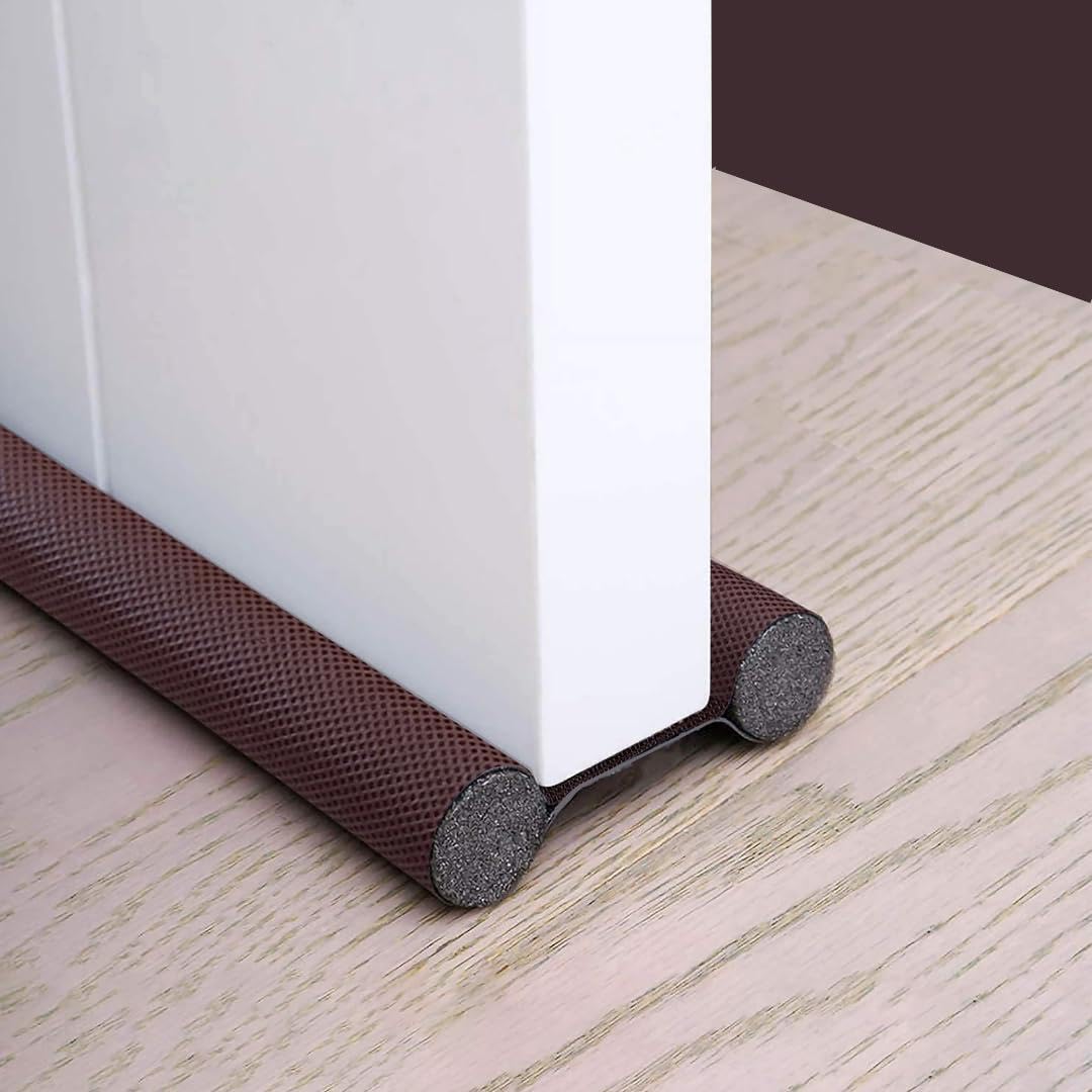 Door Bottom Draft Stopper, Twin Foam Core Design, Under Door Seal Strip, Brown