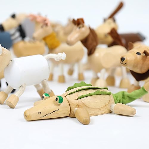 Miniatura 6 de Figuras de animales de madera flexibles, juguetes de animales de madera natural suave, animales de safari de la selva, juguetes de aprendizaje