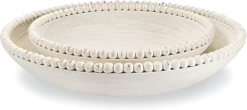 Miniatura 1 de Mud Pie Juego de cuencos con cuentas anidadas, pequeño 3 x 14 pulgadas de diámetro | grande 3.5 x 18 pulgadas, blanco