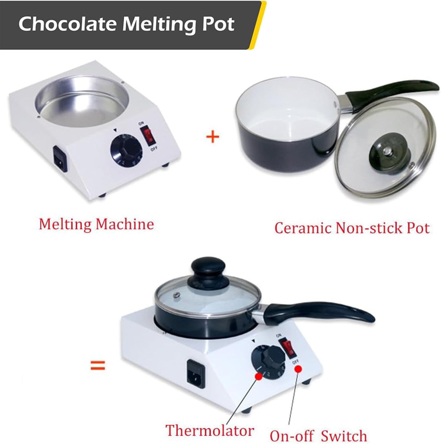 Mini Electric Fondue Pots - Single Pan - Chocolate Melting Machine - Stainless Steel - Manual Control Chocolate Melter Heater for Party Wedding and Birthday - w