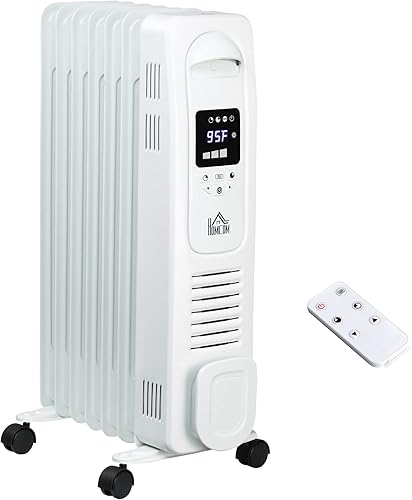 HOMCOM Calentador de espacio eléctrico, independiente de 161 pies cuadrados con 3 modos, temporizador y control remoto, 1500 W, blanco