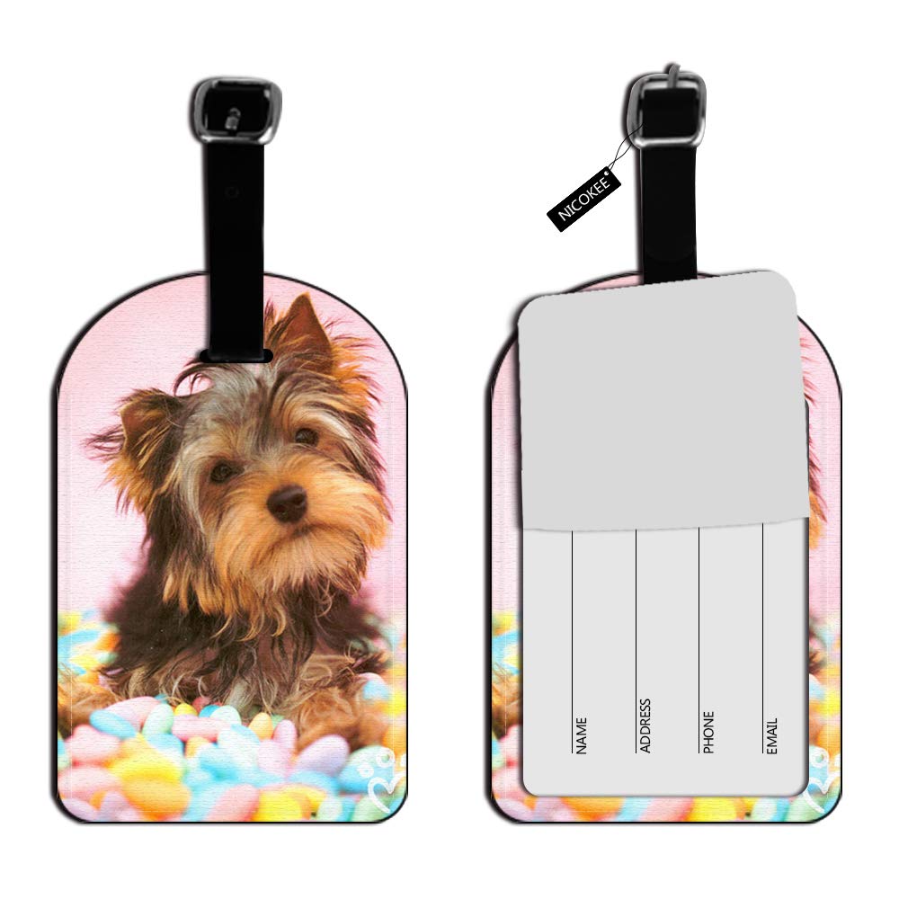 Nicokee Yorkie Yorkshire Terrier Dog Candy Eggs Luggage ID Tag Cards Leather Travel Accessories Baggage Suitcase Name Tag - 1 pack