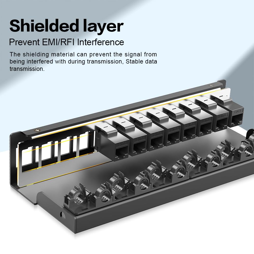 12-Port CAT6 Keystone Patchpanel geschirmtes Netzwerk-Patch-Patch mit intelligentem Kabelmanagement für Heim-/Büronetzwerk (1U, 12-Port, CAT6)