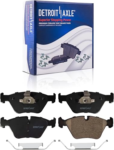 Detroit Axle - Pastillas de freno delanteras para BMW 330Ci 330i 330xi M3 M5 M6 X3 Z4 Pastillas de freno de cerámica con reemplazo de hardware