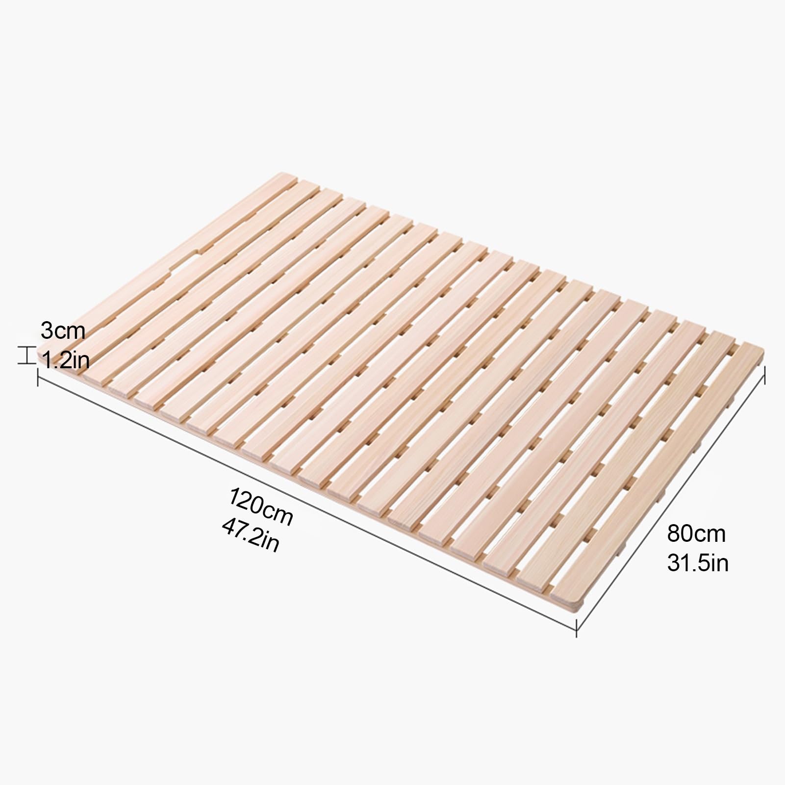 Badematte aus Holz, duschmatte aus teakholz, rutschfeste Holzböden, Füßen Duschmatte für Drinnen und Draußen, geeignet für Spa, Zuhause oder im Freien(120x80x3cm/47.2x31.5x1.2in)