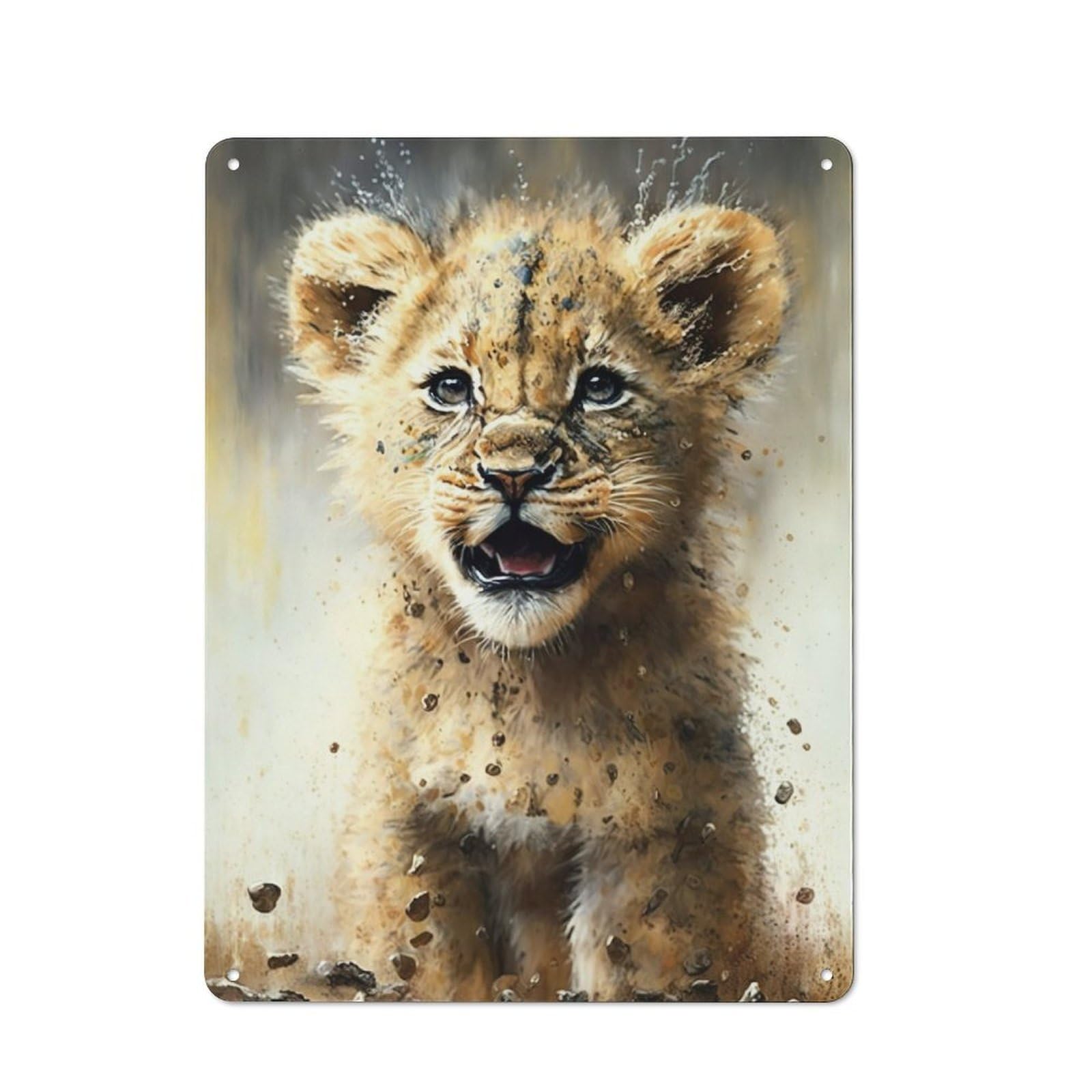 Junmoney Lion Watercolor Drawing Retro Tin Wall Plaque 40X30cm For Man Cave Or Games Room, For Games Room Collectors