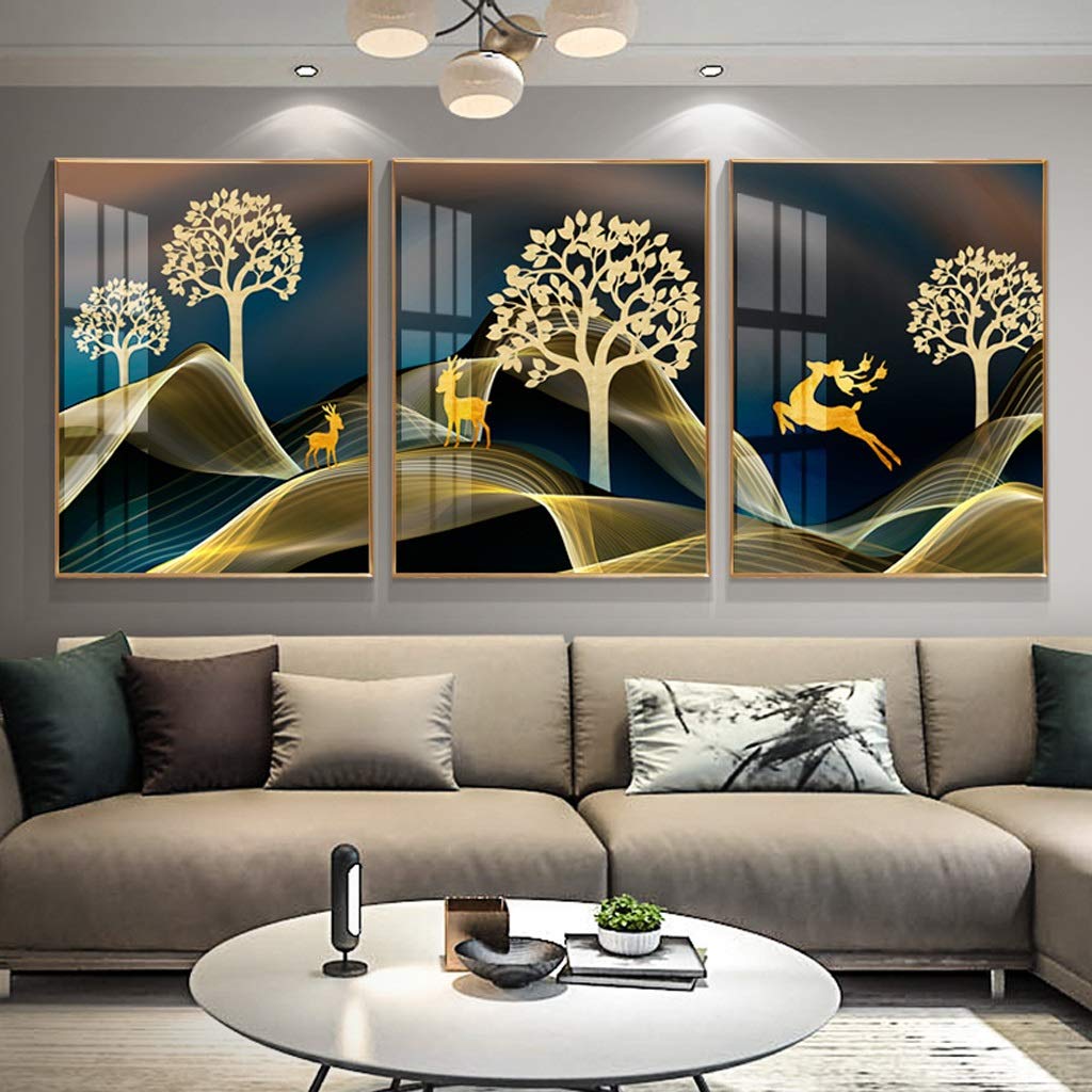 HHGO-01 3 Piece Modern Canvas Wall Art Decor Set, 3d Animal Tree Poster Painting Wall Decorations for Living Room Bedroom Kitchen Office Hallway With Metal Frame (Color : A, Size : 80 * 120cm)