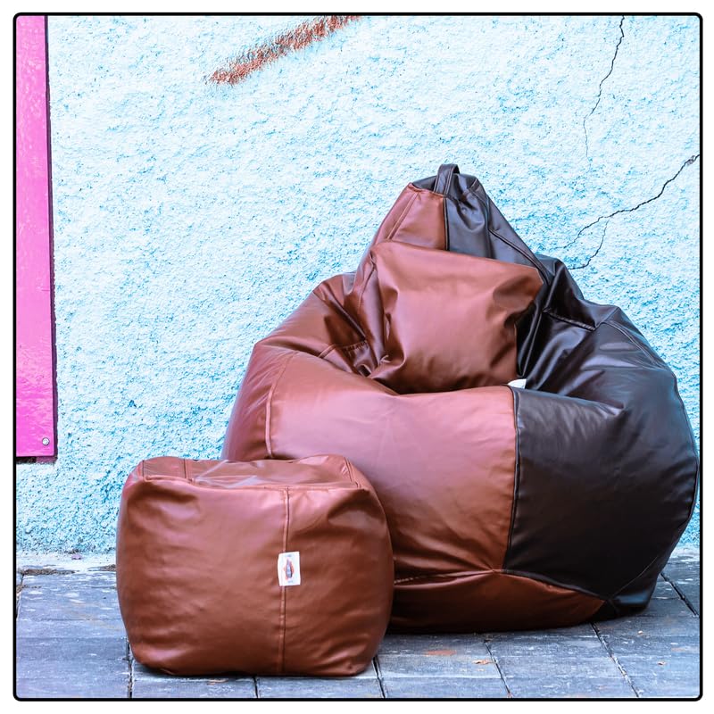 King Comfort XL Faux Leather Bean Bag Cover with Foot Rest & Cushion Without Beans with 1 Year Warranty | Lounge Chair Cover for Home, Office, Bedroom, Hall (Tear Drop Shape, Chocolate & Black)-image-27
