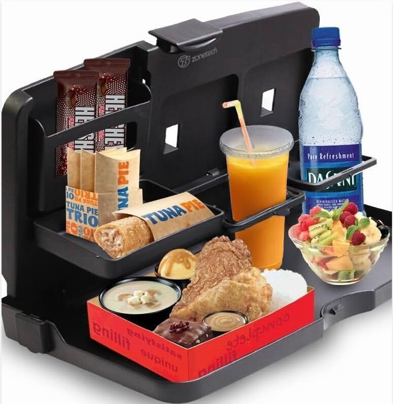 ZONETECH Multi-Functional Portable Foldable Car Backseat Tray Desk 2 Pack - Black Vehicle Table for Food, Meal, Snack, Laptop - Stay Organized When on The Go (1-Pack)