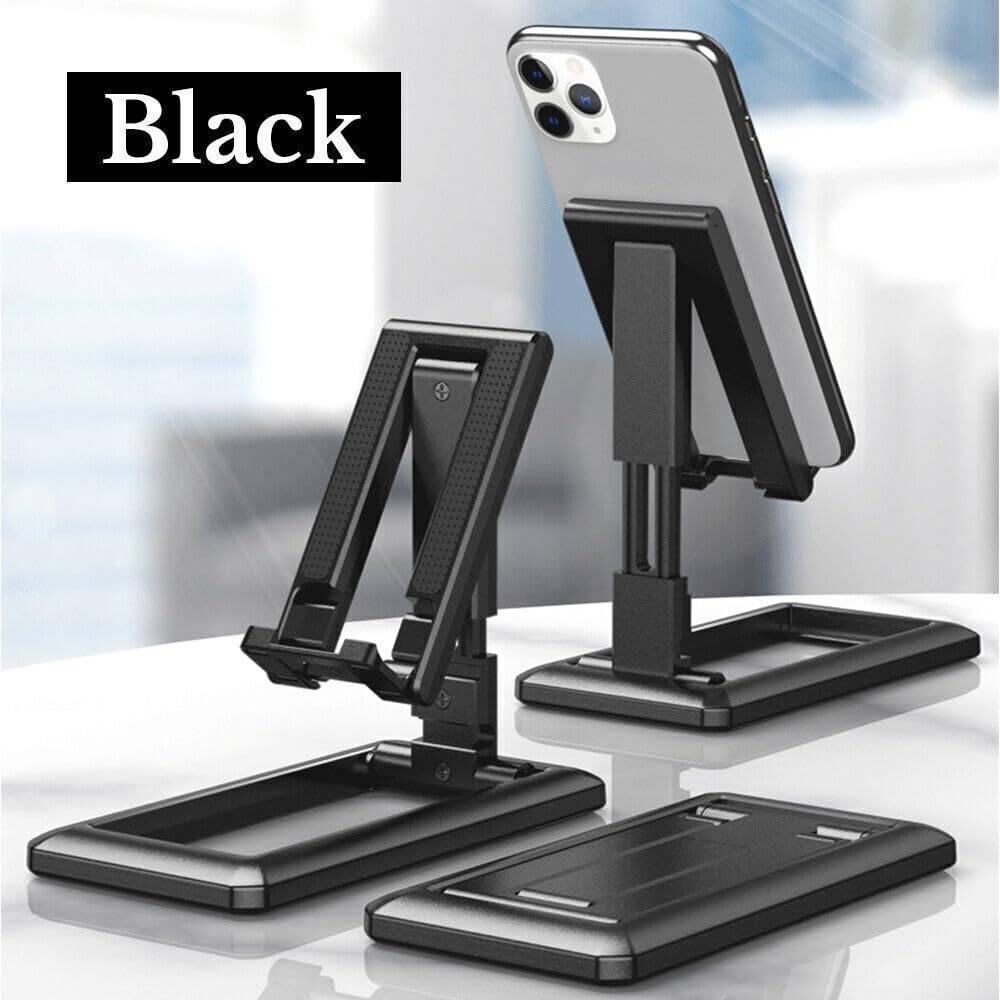 Soporte de teléfono ajustable en 6 ángulos, para todas las marcas de Smartphone y Tableta, ideal para oficina y hogar, soporte de mesa para la mayoría de teléfonos y tabletas, (negro) 2023.