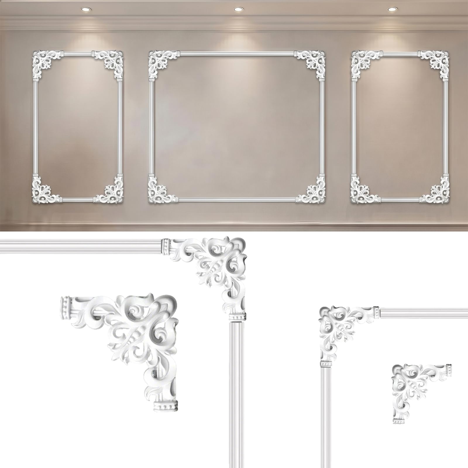 CBBEONRN Wall Molding Kit Corner Ornament Peel And Stick Flexible Trim for Interior White,10m