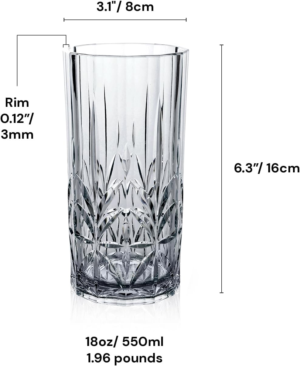 BELLAFORTE Set di 4 bicchieri alti infrangibili in Tritan, 510 g, bicchieri in plastica infrangibili, per regali, feste, Capodanno, senza BPA, lavabili in lavastoviglie, grigio fumo