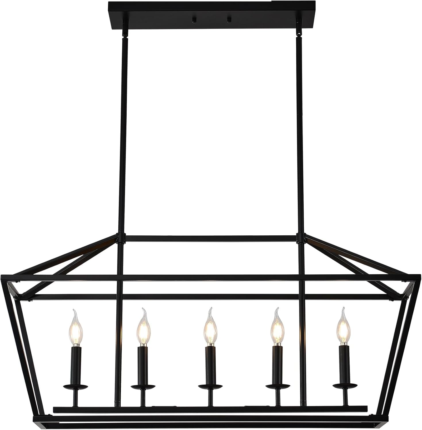 5-Light Farmhouse Kitchen Island Lighting,5 Light Industrial Linear Chandelier for Dining Room Metal Matte Black Finish Hanging Pendant Light Fixture for Bedroom Living Room Hallway Conference Room