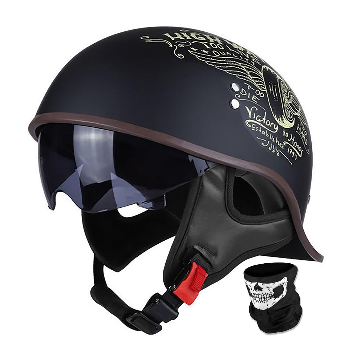 Homologowany ECE kask motocyklowy półotwarty, retro kask demi-jet z wbudowaną osłoną, szybkie zapięcie, unisex dla dorosłych, do skutera i cruisera