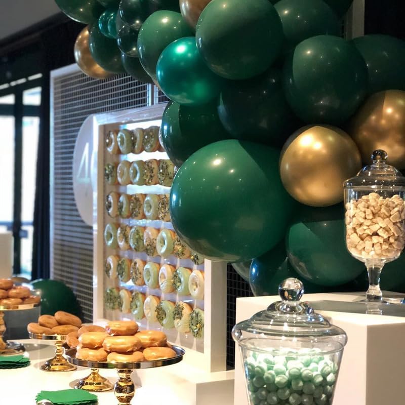 Image of Lukiituke Green and Gold Balloons, 75Pcs Dark Green Balloons | 12in and 5in Latex Balloons for Birthday, Graduation, St.Patrick's Day, Jungle Party Decorations