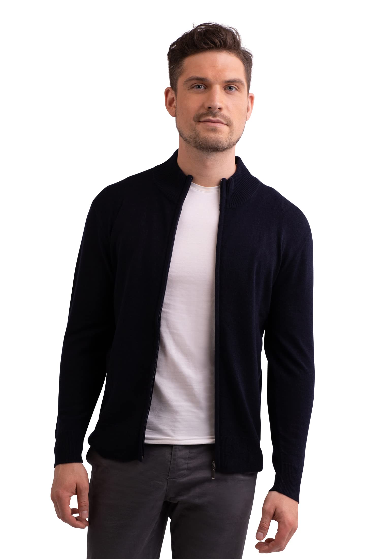 100% Kaschmir Herren Pullover Cardigan mit Reißverschluss | Strickjacke mit Reißverschluss 2-fädig