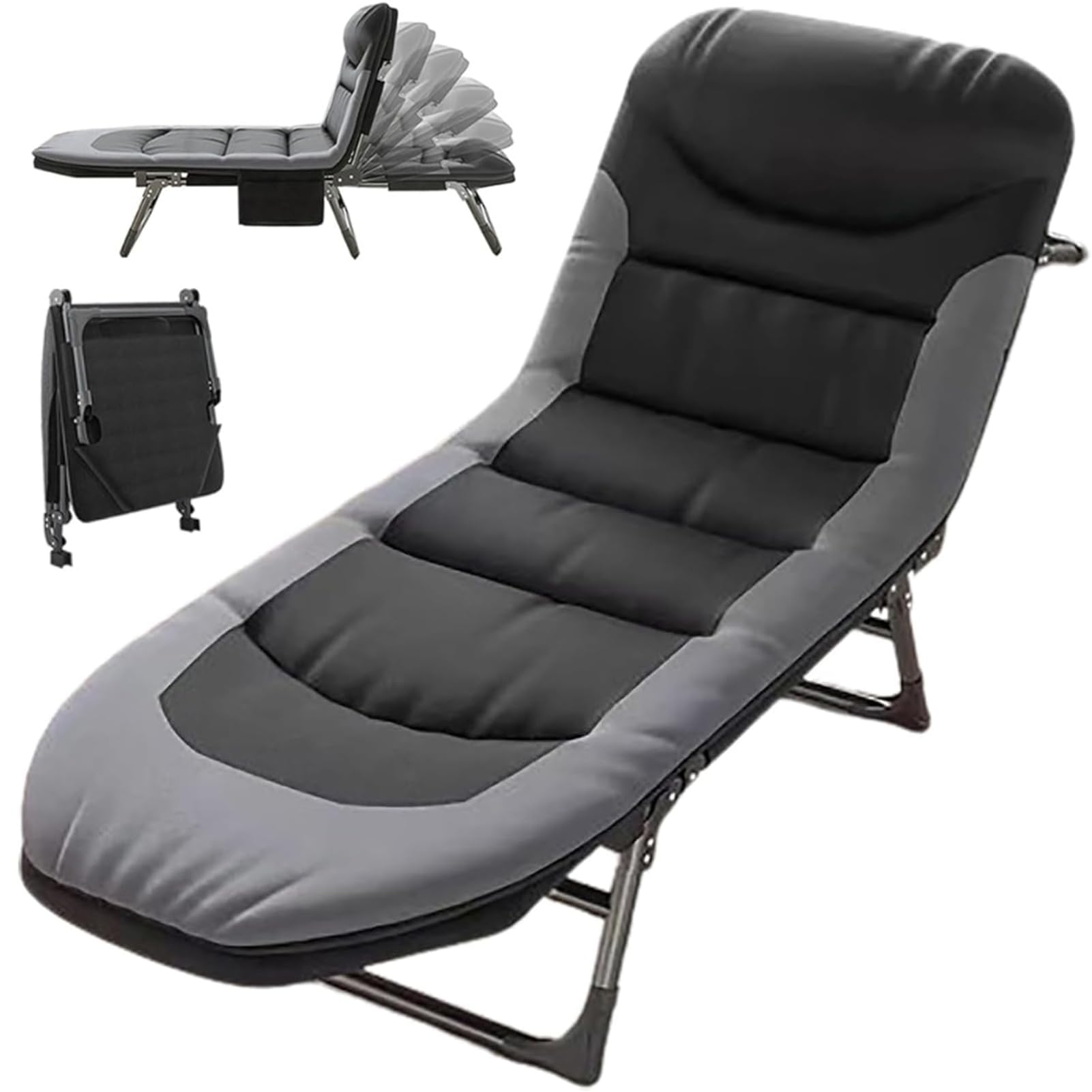 Tumbona resistente a la intemperie con colchón y respaldo ajustable en 6 posiciones, tumbona de jardín plegable, cómoda con bolsillo lateral, tumbona de camping plegable, ultraligera, ideal