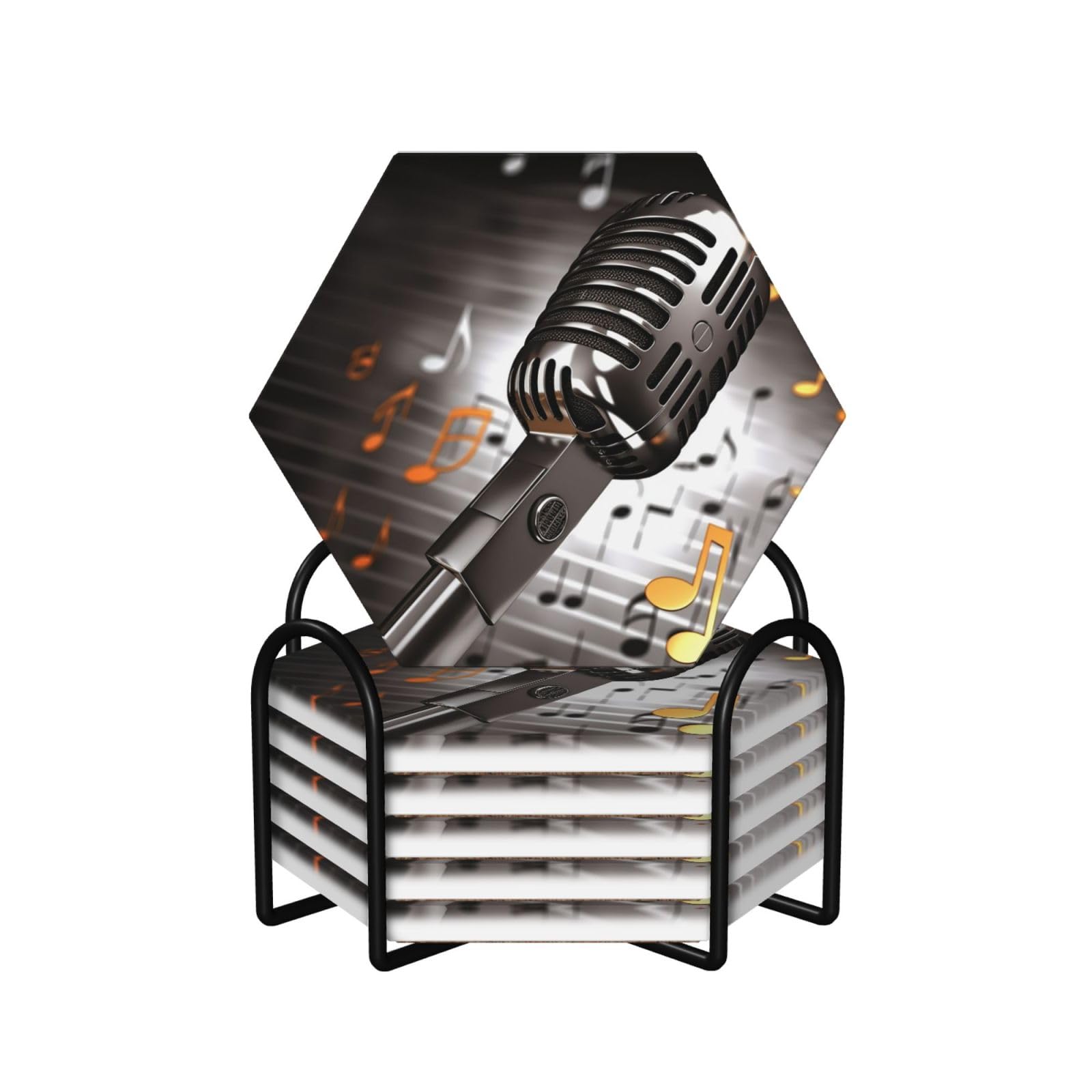 Dessous de verre microphone et notes de musique en céramique absorbante avec support Lot de 6