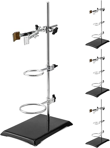 Miniatura 7 de QWORK Laboratory Stands Support Set, 4 Pack Steel Lab Stand Set with Cast Iron Base, Rod 16" L with Burette Clamp and Flask Ring Clamps