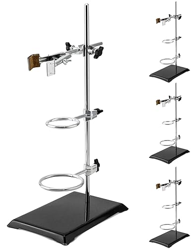 Miniatura 7 de QWORK Juego de 4 soportes de laboratorio, juego de soporte de laboratorio de acero con base de hierro fundido, barra de 16 pulgadas de largo con