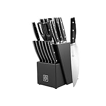 MasterChef Set Coltelli da Cucina Professionali con Ceppo, Porta con Coltello Pane, Bistecca, Chef, Santoku, Affilacoltelli, Forbici, Acciaio Inox ad Alto Carbonio, Manici Tripli Rivettati, 15 pezzi