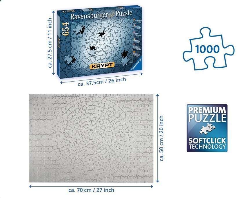 Ravensburger Krypt Silver 654 Piece Jigsaw Puzzle for Adults - 15964 - Every Piece is Unique, Softclick Technology Means Pieces Fit Together Perfectly