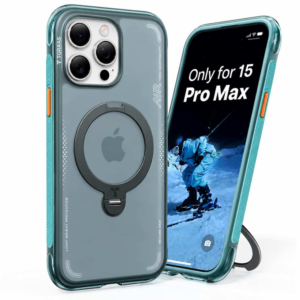 TORRAS Ostand Q3 Air for iPhone 15 Pro Max Case with Stand, Shockproof | Compatible with MagSafe, 360 Magnetic Stand, Mil-Grade Drop Tested, Shockproof Protection, Camera Control Button, Blue