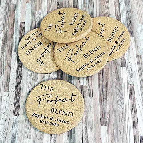 Personalized Cork Coasters, Custom Engraved Round Coaster, Wedding Favors, bridal