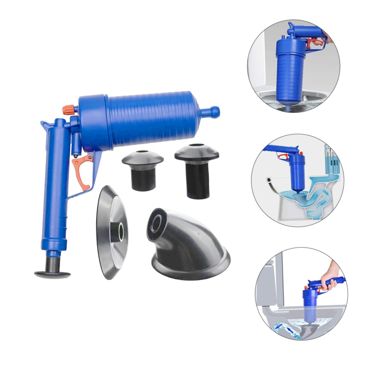 Déboucheur de Canalisation à Air, Ventouse Wc en Abs, 1 Set 2 Tailles de Ventouses, pour Évier et Sol, Débouchage Rapide