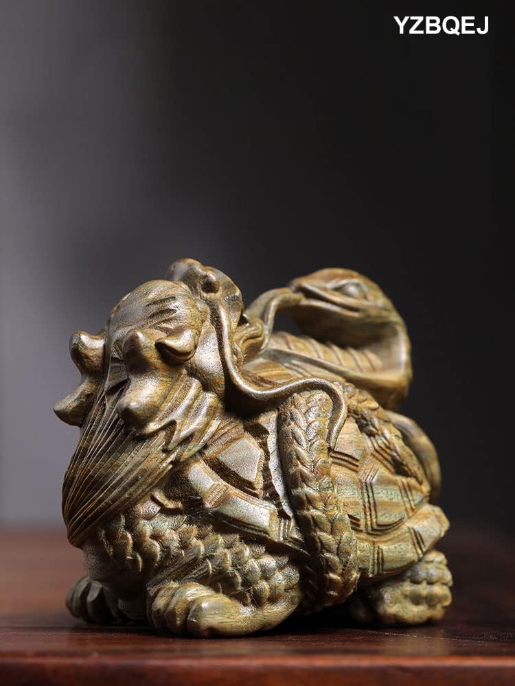 YZBQEJ 風水 龍亀（ロングイ）8cm 亀 ヘビ 玄武 置物 木彫り オブジェ