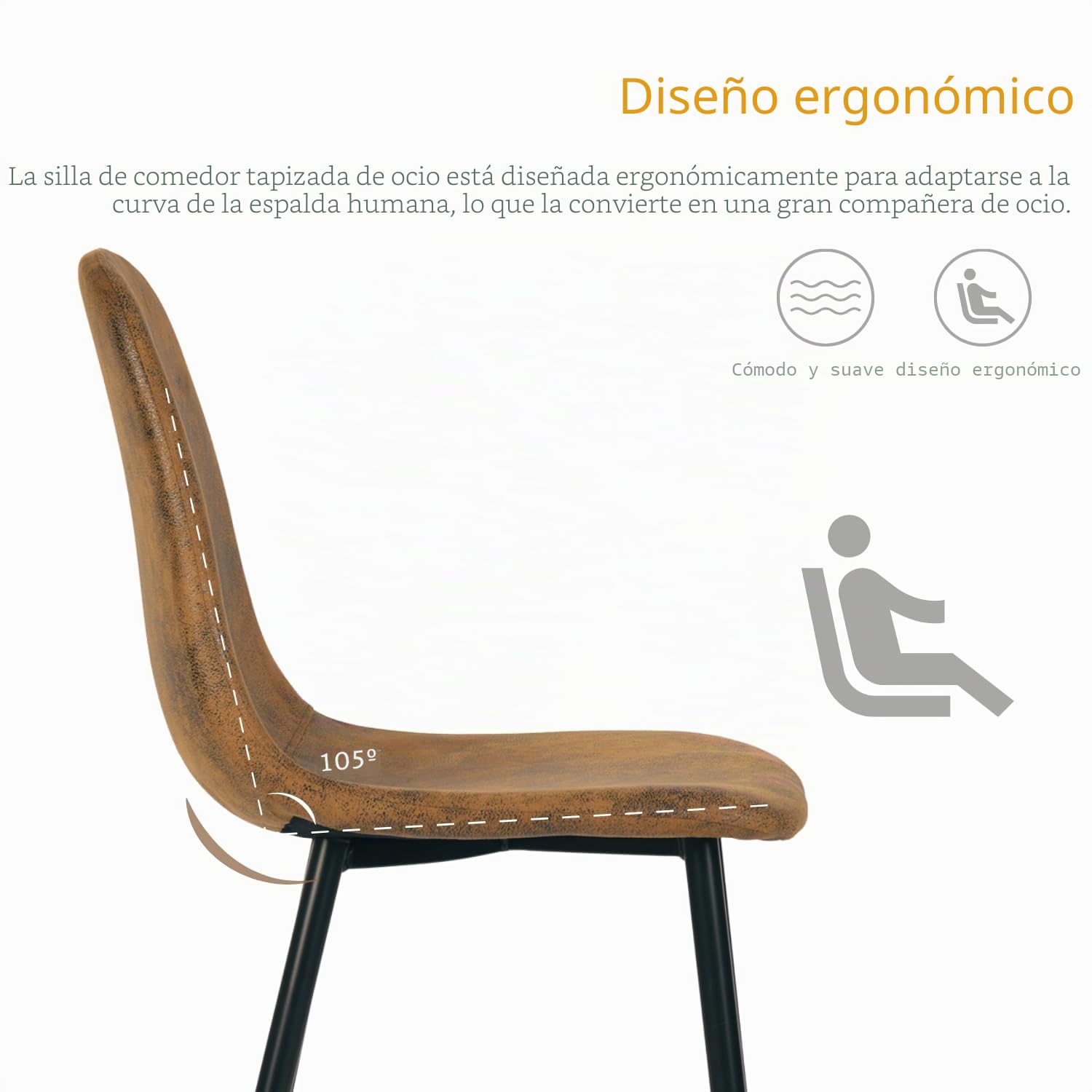 Homy Casa Juego de 2 sillas de Comedor 2 Asientos Blandos y sillas de Cocina con Patas de Metal Macizo para Sala de Estar Dormitorio Suede Brown