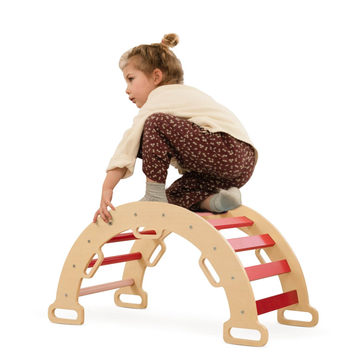 FINOOS Montessori - Set da gioco per interni, struttura da arrampicata 7 in 1 con scivolo e arco per bambini piccoli, rampa su entrambi i lati, triangolo da arrampicata, arco da arrampicata (1-3 anni