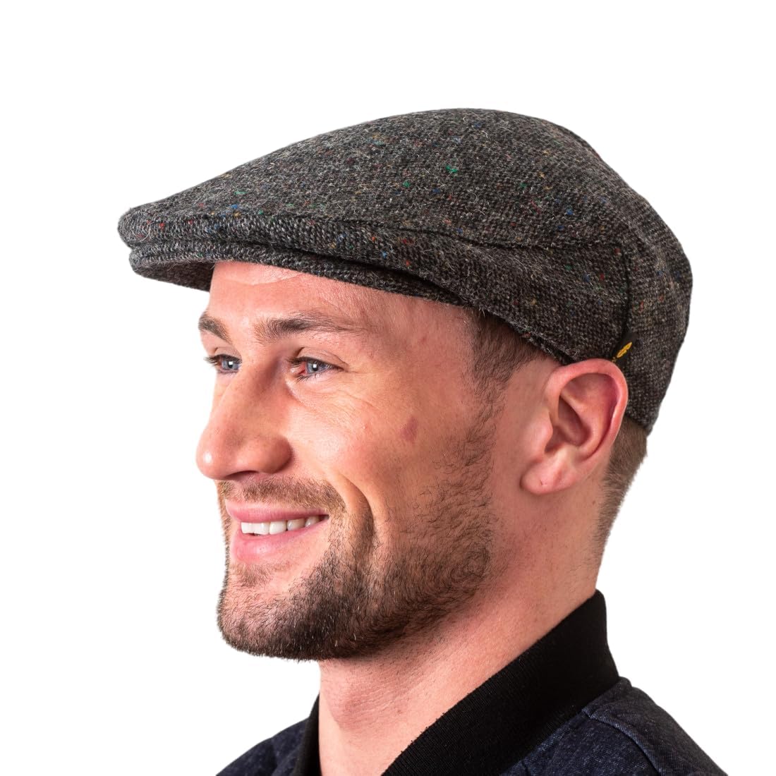 Hatman Of Ireland Men's Charcoal Salt And Pepper Shaker Authentic Tweed Flat Cap For 100% Donegal Tweed Herringbone Pattern Handmade Made In Ireland, L
