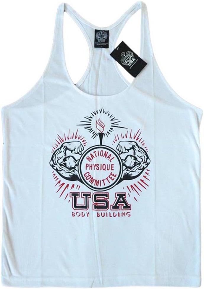 NPC Workout Tank Tops Gym Tanks Bodybuilding stringer Vest Bodybuilder Shirt Top (Large, White)