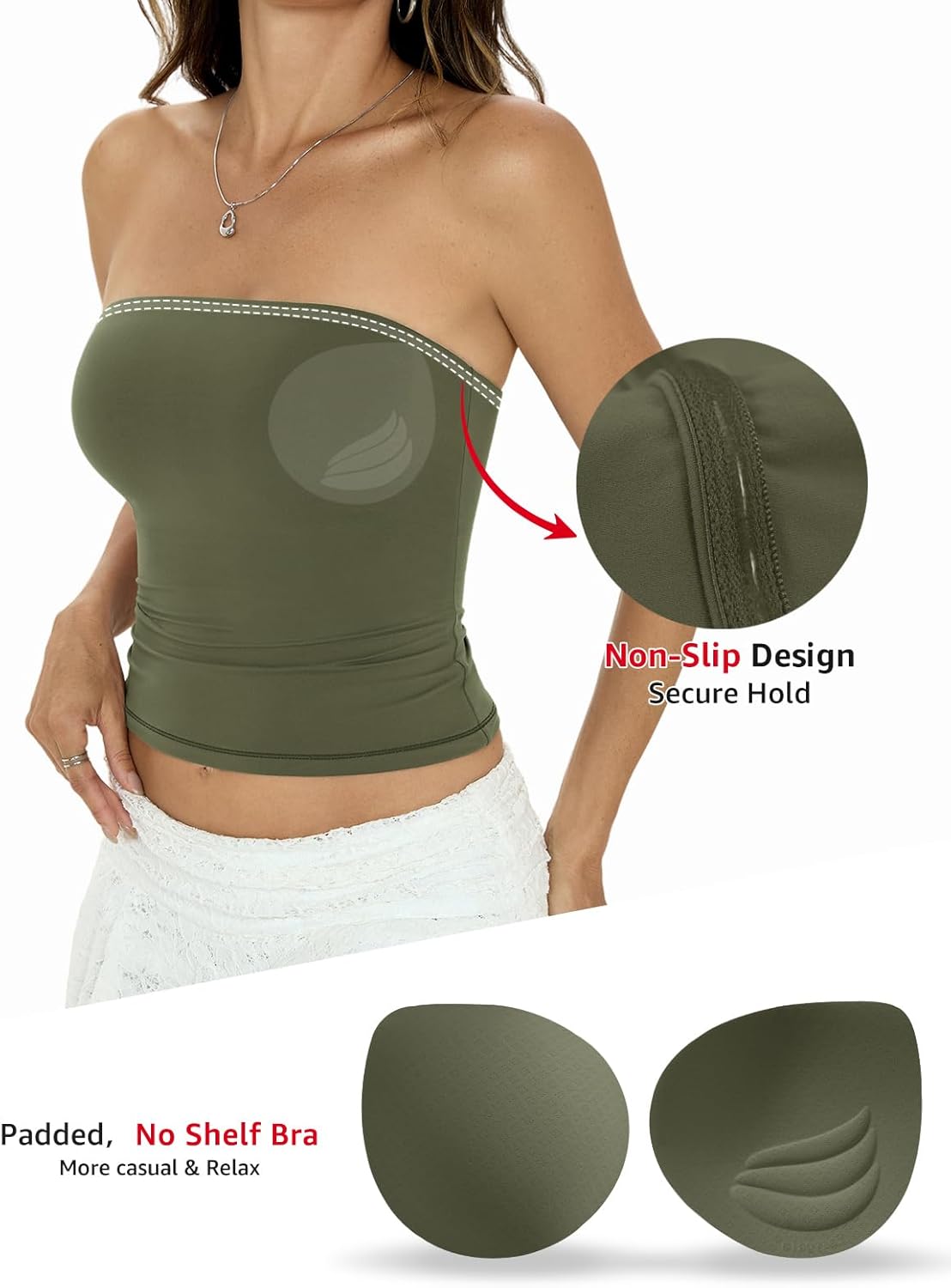 Womens Padded Double Lined Tube Tops Non Slip Crop Strapless Bandeau Tops Sexy Going Out Tops Y2K Summer Outfit - Image 3