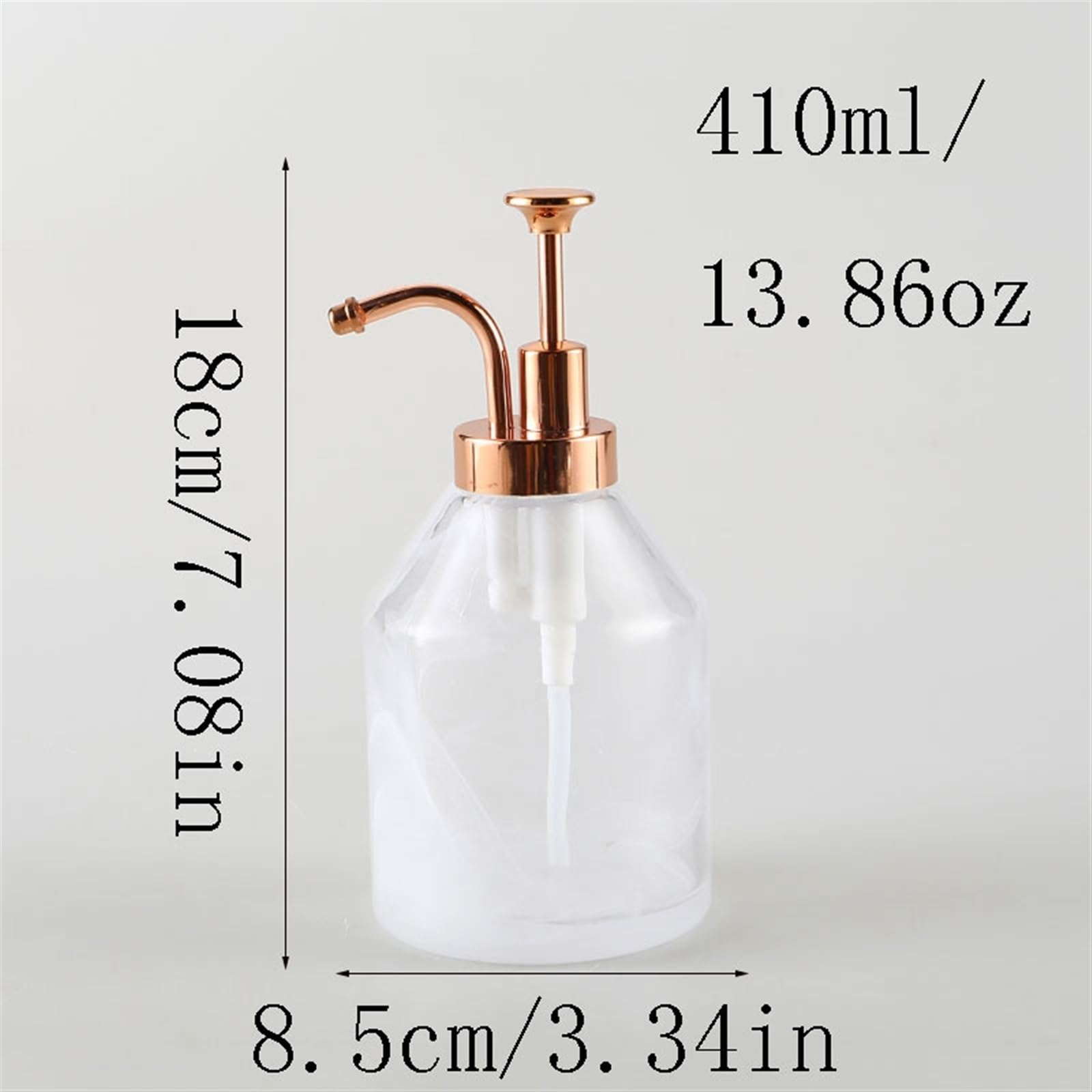 Dozownik mydła, dozownik mydła, gruby, przezroczysty szklany dozownik z pompką w kolorze różowego złota, 400 ml, okrągły dozownik do butelek do rąk, mydła, balsamu kuchennego