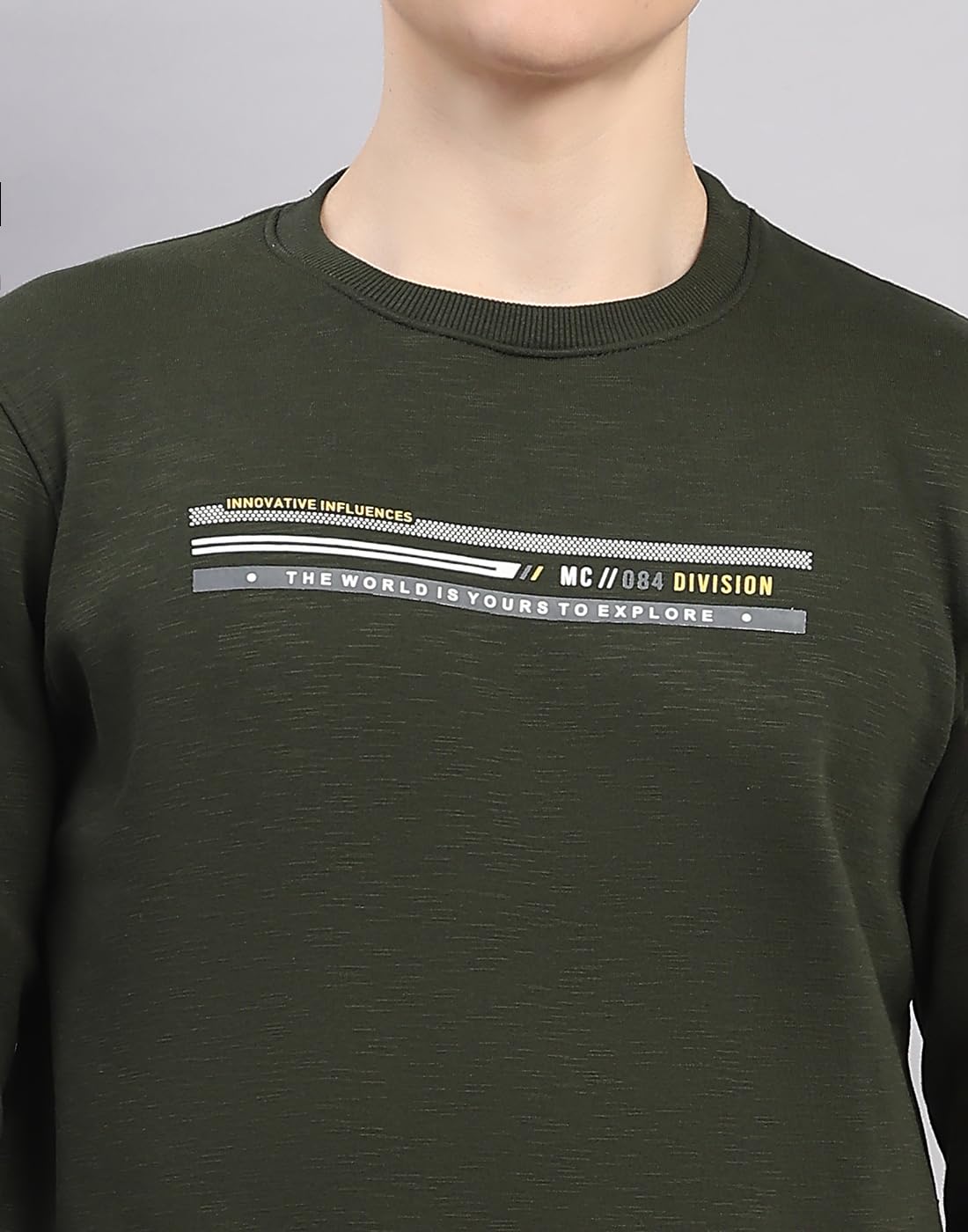 Monte Carlo Men's Regular Fit Printed Round Neck Full Sleeve Sweatshirt| Stylish Sweatshirt for Men | Soft Comfortable Casual Winter Wear for Men's Olive L 4