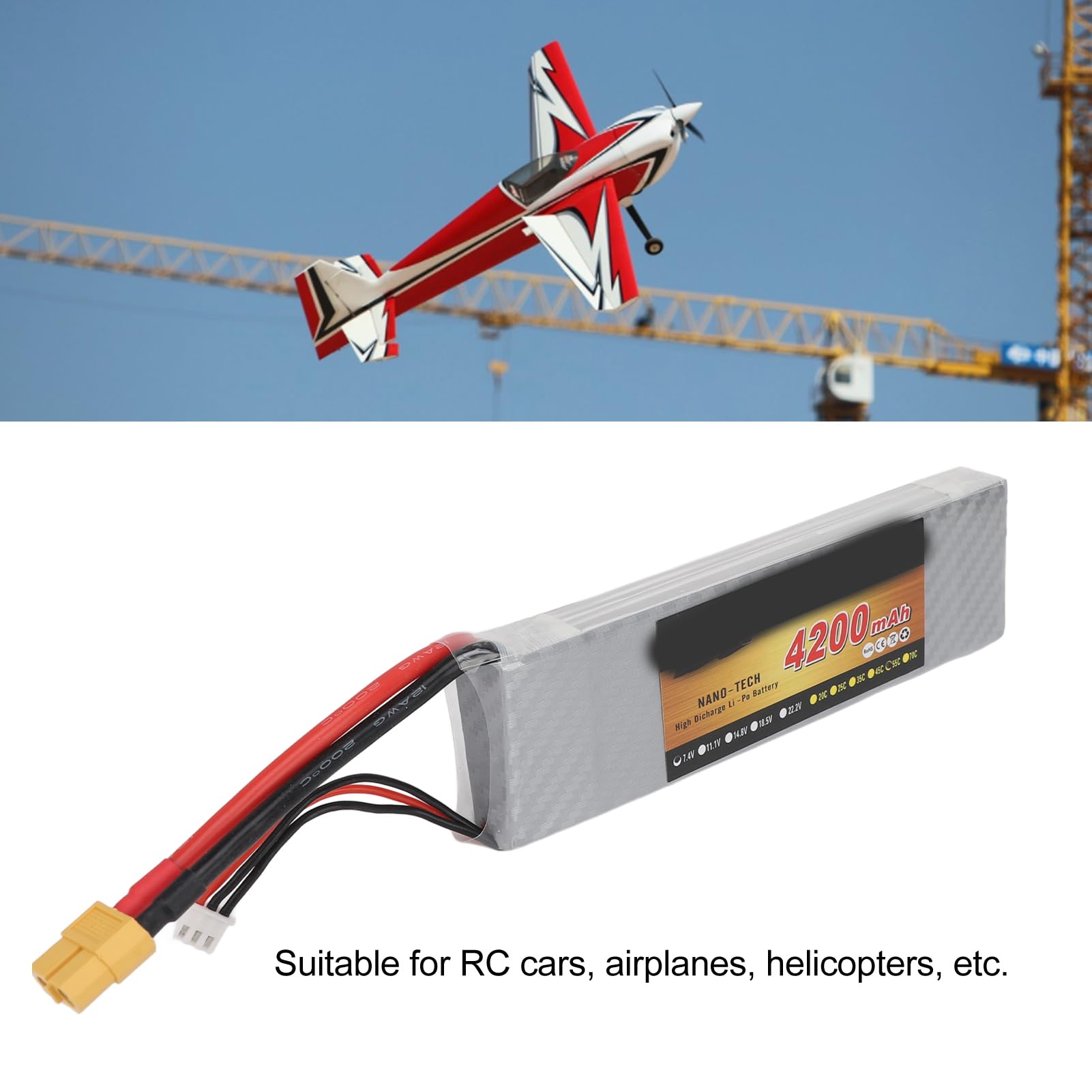 Batteria al litio RC, realizzata con custodia rigida, 7,4 V 2S 4200 MAH 55 C Lipo Batteria per RC Auto Aereo Elicottero Drone Usw