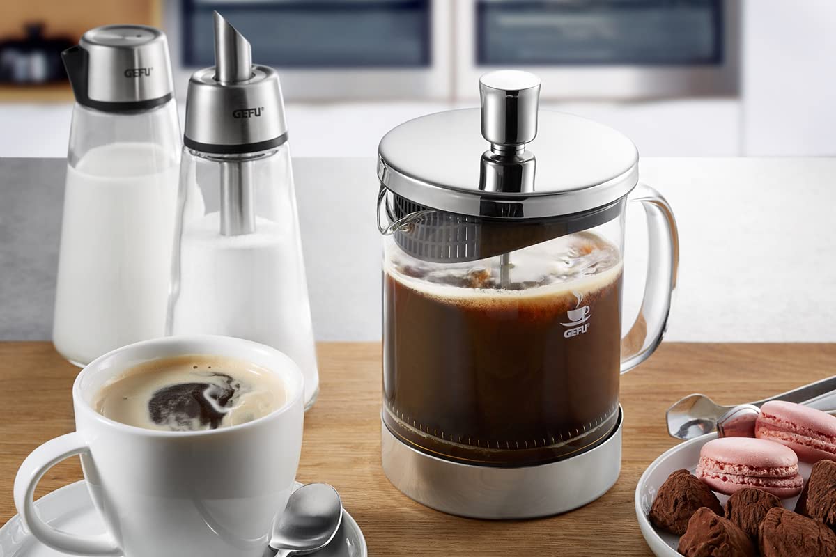 GEFU Kaffeebereiter DIEGO 600 ml | French Press aus Borosilikatglas & Edelstahl | Für 5 Tassen Kaffee oder Tee | Abnehmbarer Boden, spülmaschinengeeignet