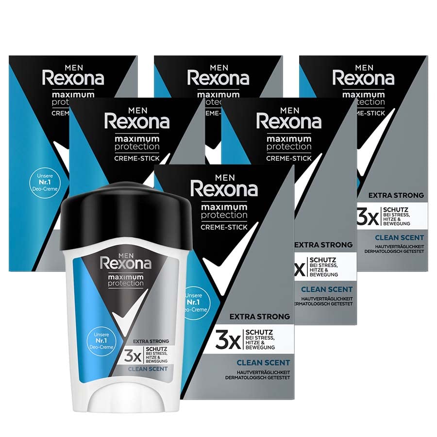 Rexona Men Maximum Protection Anti-Transpirant Deo Creme Clean Scent mit 48 Stunden Schutz gegen starkes Schwitzen und Körpergeruch 45ml 6 Stück