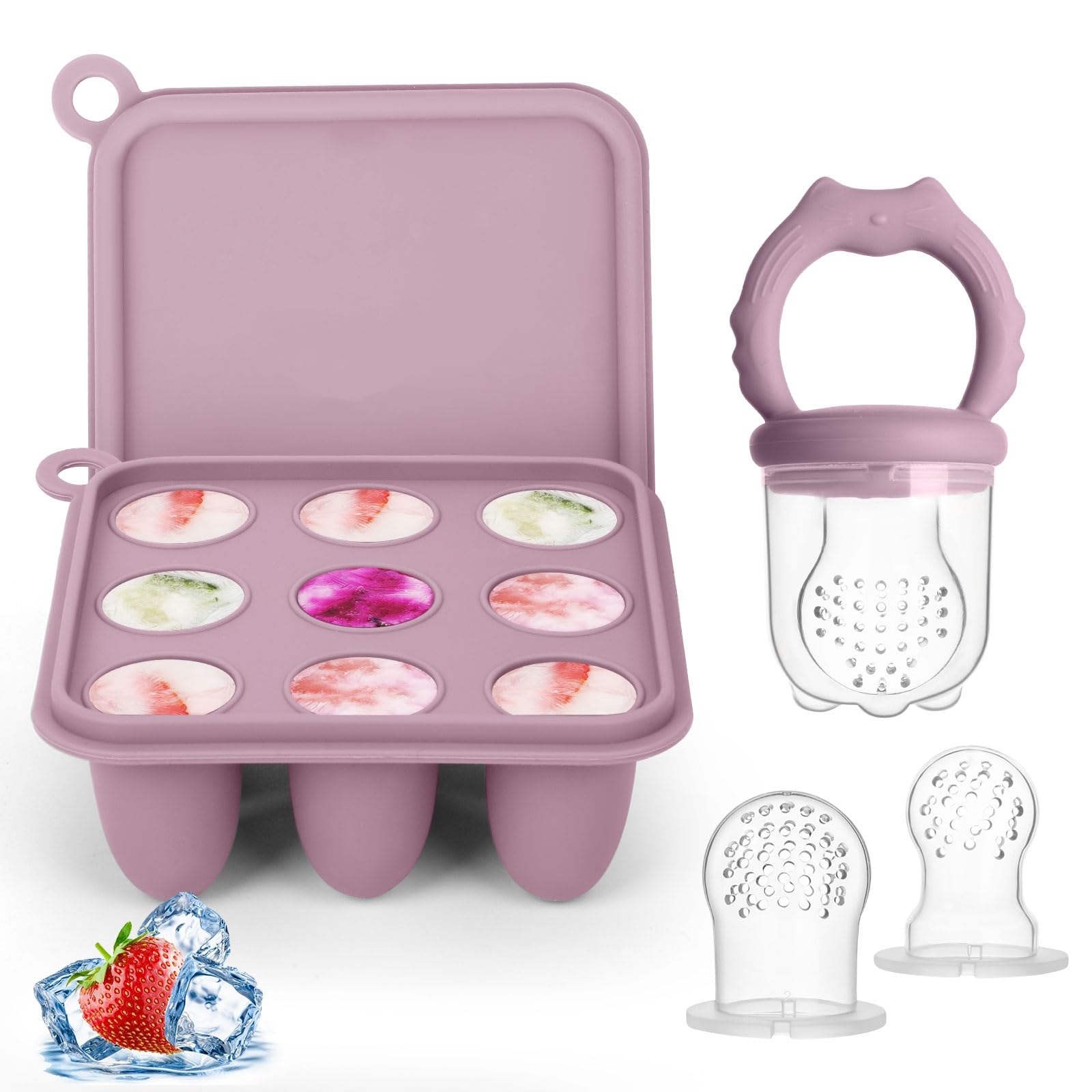 Baby Fruit Feeder & Freezer Tray, Teething Dummy, 3 Silicone Teats, 4M+