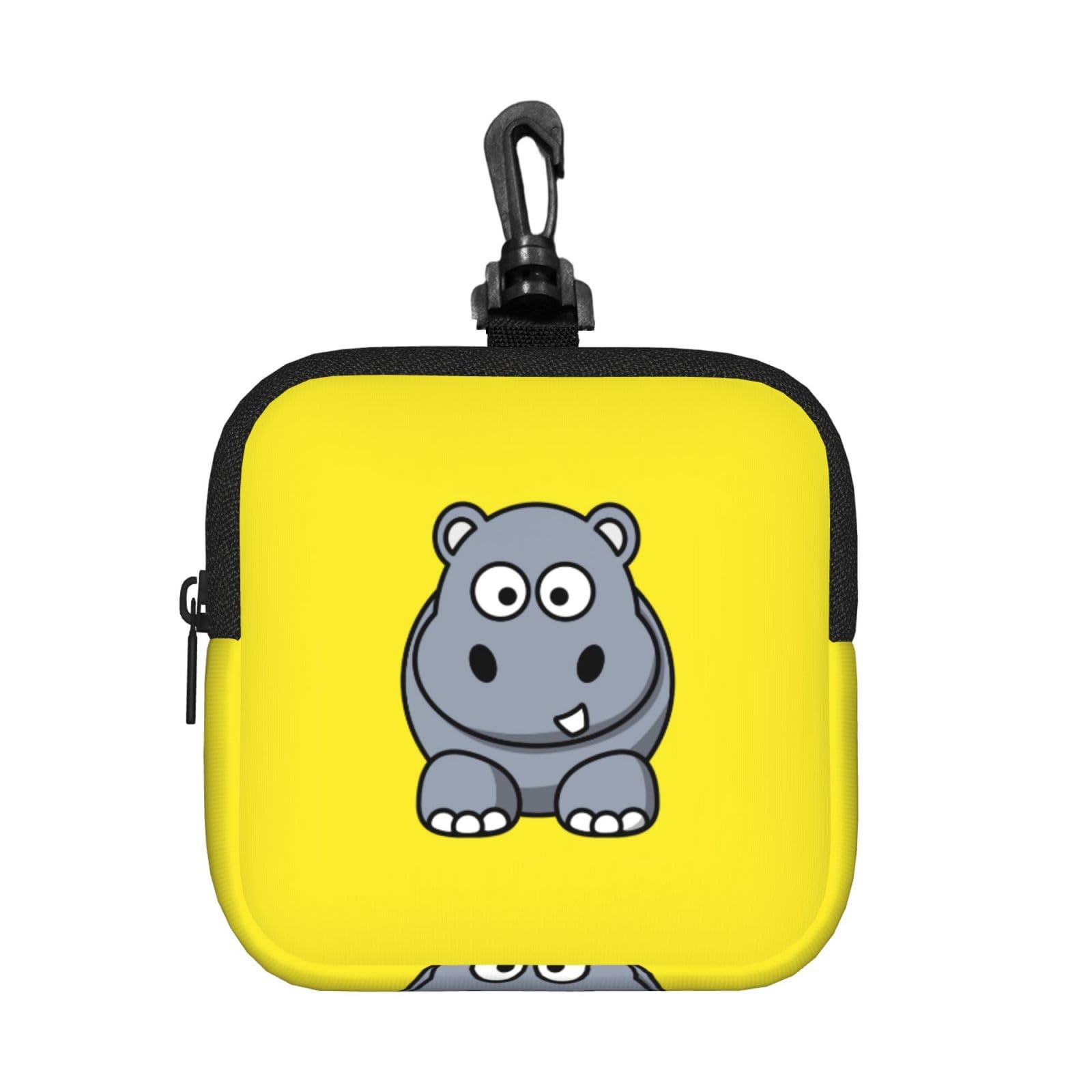 Cartoon Gray Hippopo Print Square Storage Bag Travel Toiletry Cosmetic Organizer Pouch Lightweight Reusable