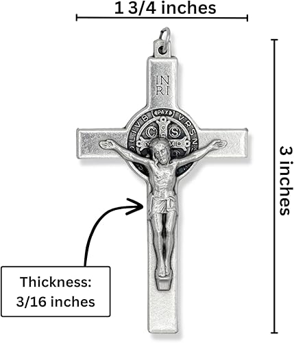 Miniatura 5 de Crucifijo XL de San Benito Crucifijo de borde recto para hacer rosario  Crucifijo oxidado de plata XL de 3 pulgadas para rosario de San Benito o