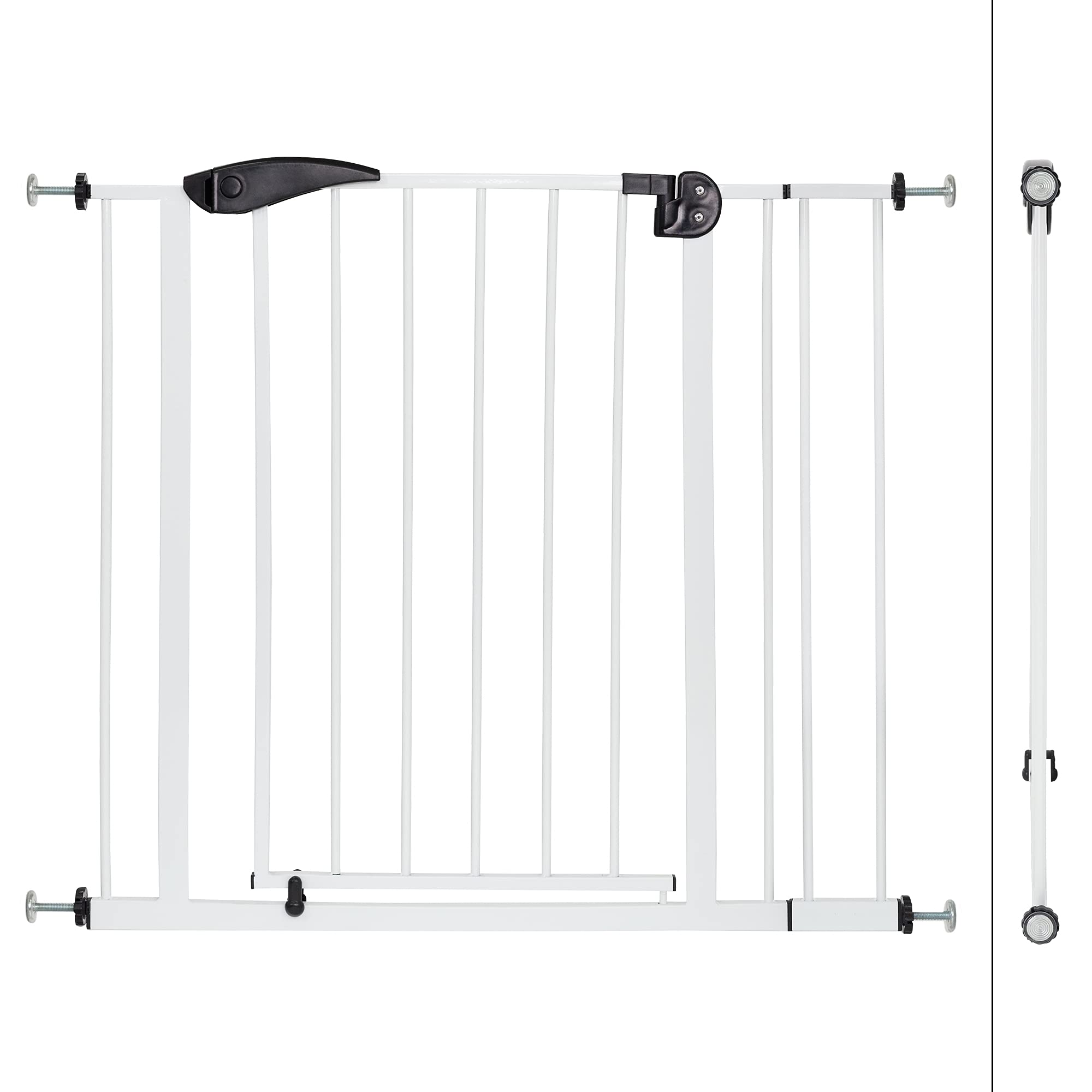 ECD Germany Barrera de Seguridad para Niños, Perros y Gatos 85-95 cm Incl. 10cm de Extensión Protector de Puerta Metálico Blanco Giratoria Ambos Lados Sistema de Cierre Automático para Escaleras