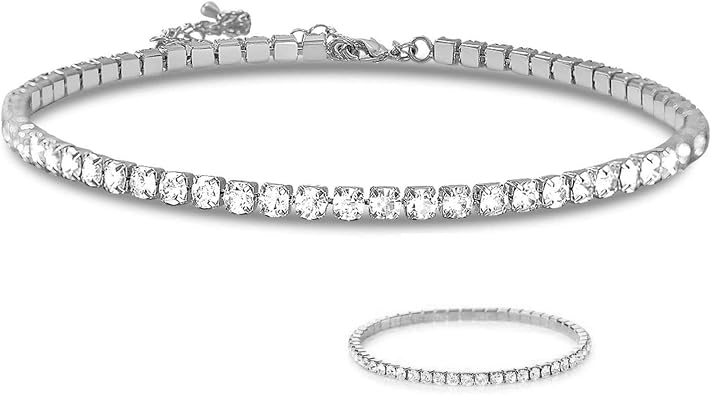 Zealmer 18K Gold Plated 1-6 Rows Rhinestone Choker Necklace & Bracelets Set Bridal Jewelry