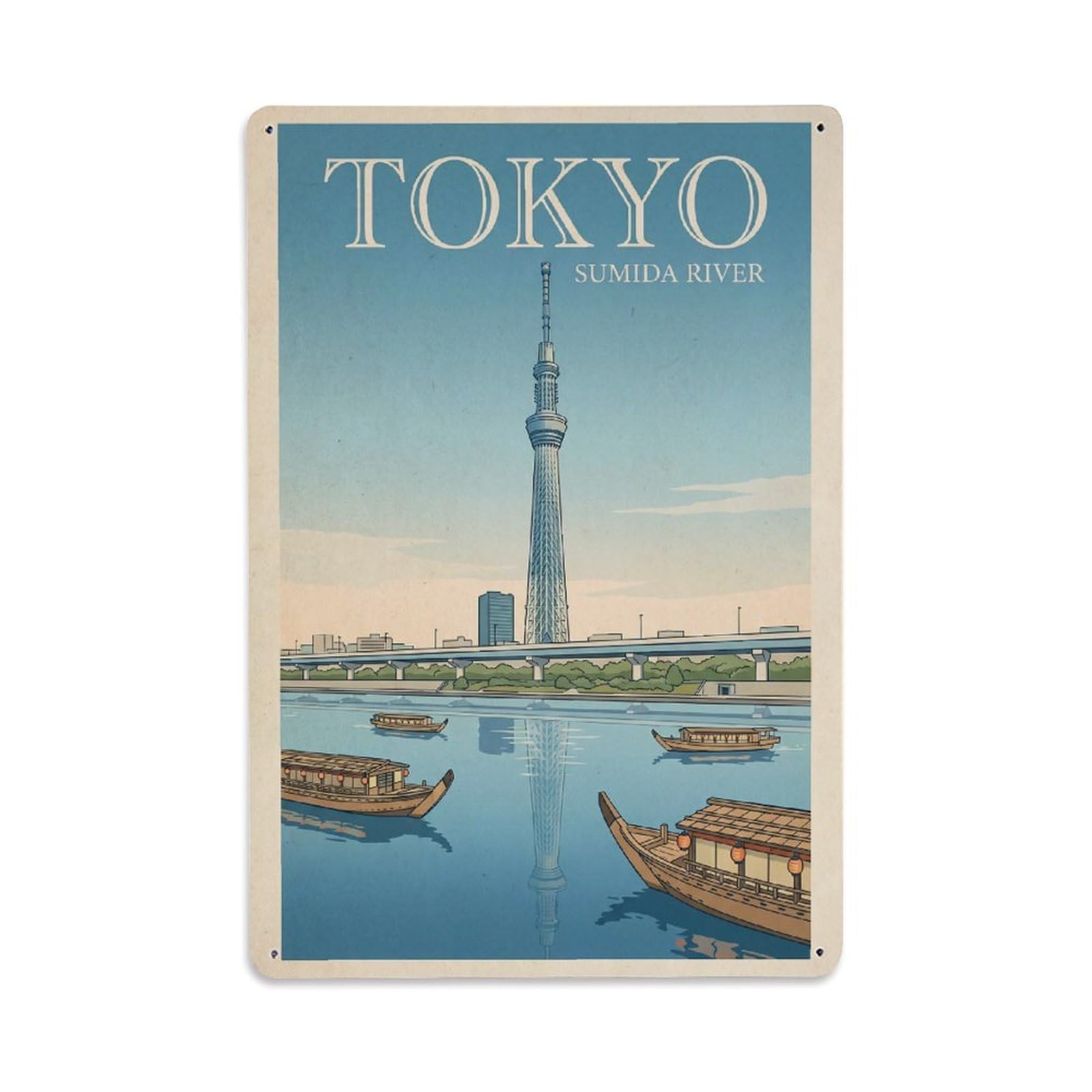 Gead 8X12inch Style Vintage Travel Tokyo Japan Waterfront Metal Tin Sign