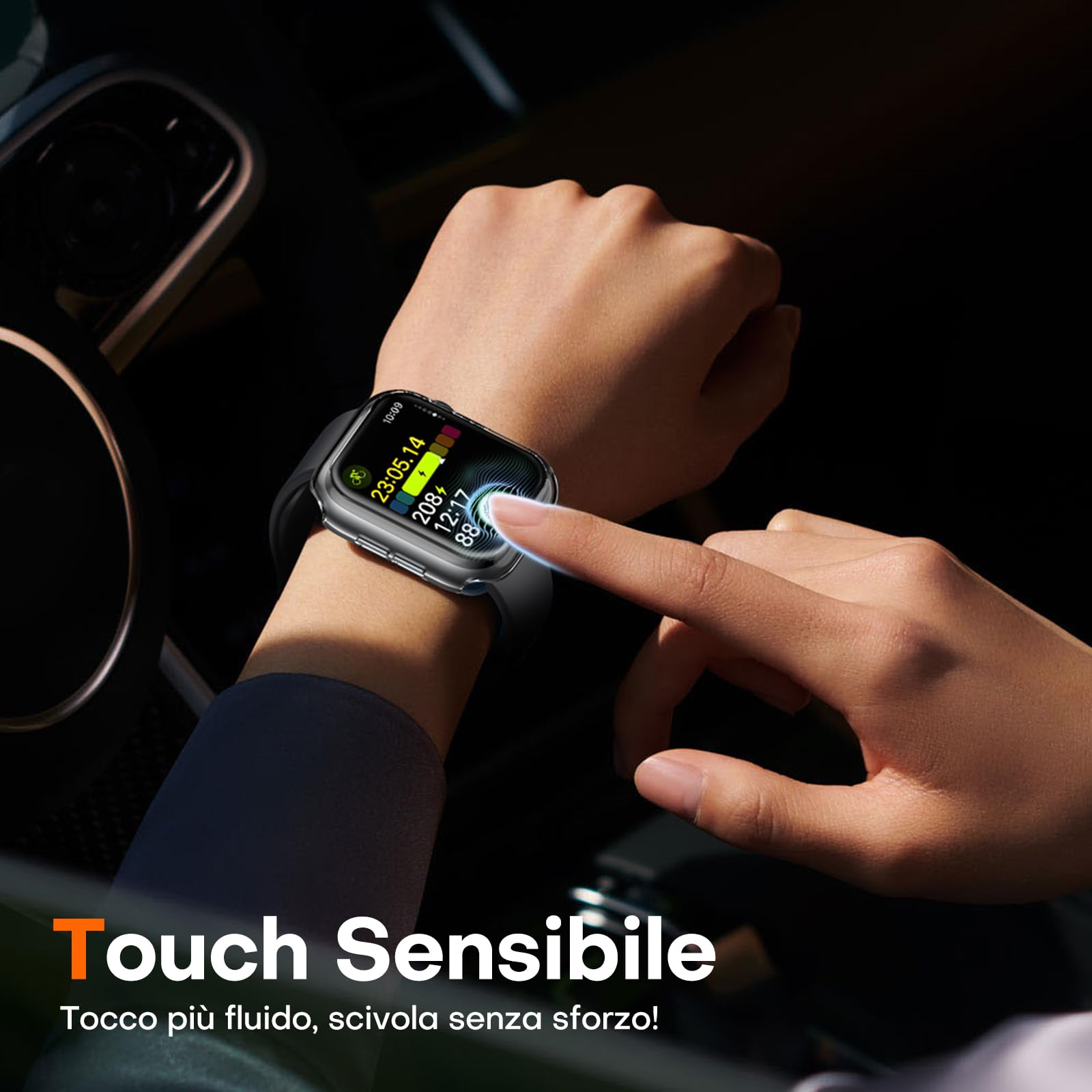 TAURI 2 Pezzi Cover PC Compatibile con Apple Watch SE 3/2/1/ Series 6 5 4 44mm, 9H in Vetro Temperato [Tocco Sensibile][HD Clear] Sottile Rigida Custodia per iWatch 44mm - Trasparente+Nero