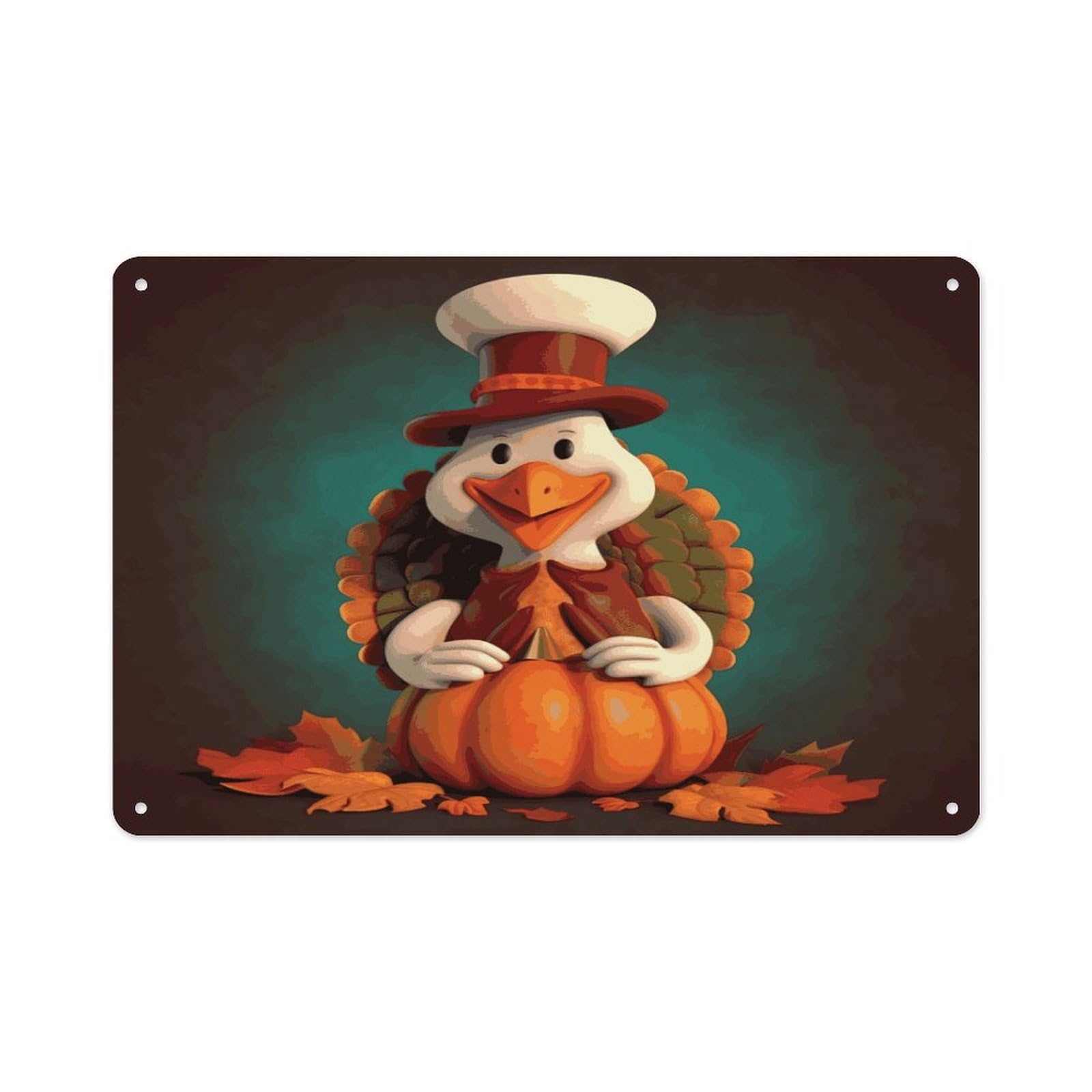 Btcowzrv Style Happy Thanksgiving Turkey Metal Sign 7.9 X 11.8 Inch, Aluminum Sign Wall Art Decor Easy To Install, Decorative Plaque For Home Bar Kitchen Pub Shop Garage