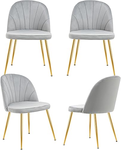 X-VOLSPORT Juego de 4 sillas de comedor de terciopelo, sillas laterales sin brazos con patas de metal dorado, silla de invitados de oficina para