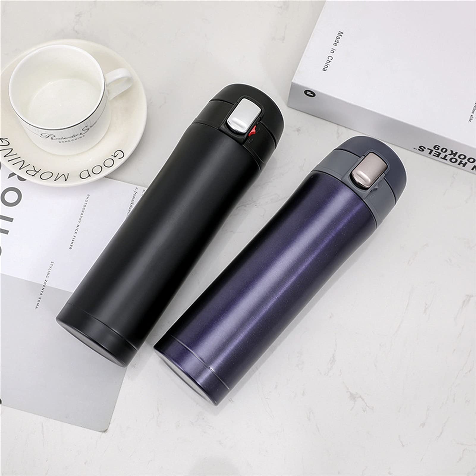 Termo aislado Botella de agua deportiva, 500 ml Taza térmica aislada de acero inoxidable Botella Taza de viaje Taza de vacío de agua Taza de botella de bebida de té y café para el hogar (Blanco)